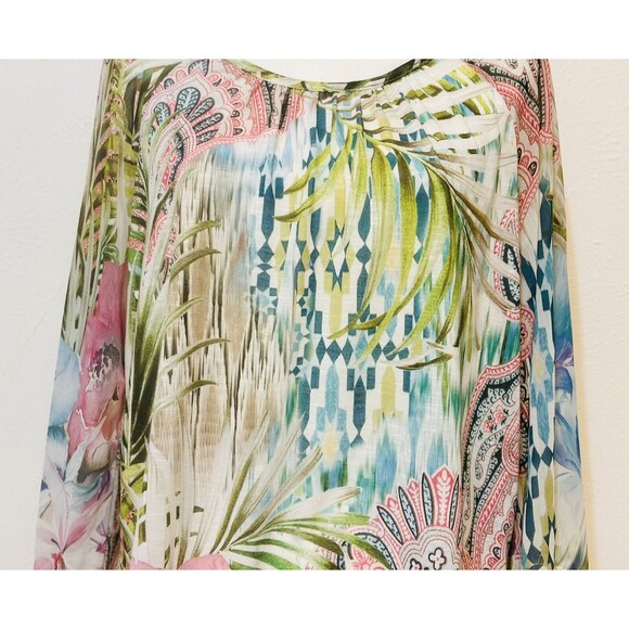 Chico's Women Size 1 US (M) Magnificent Florals Tropical Print Blouse Boho Beach - Picture 4 of 14